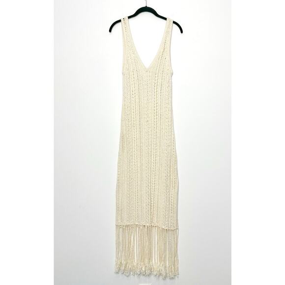 Jonathan Simkhai Kamilah Fringe Dress Midi Crochet Ivory Resort Cotton Small - Picture 2 of 11